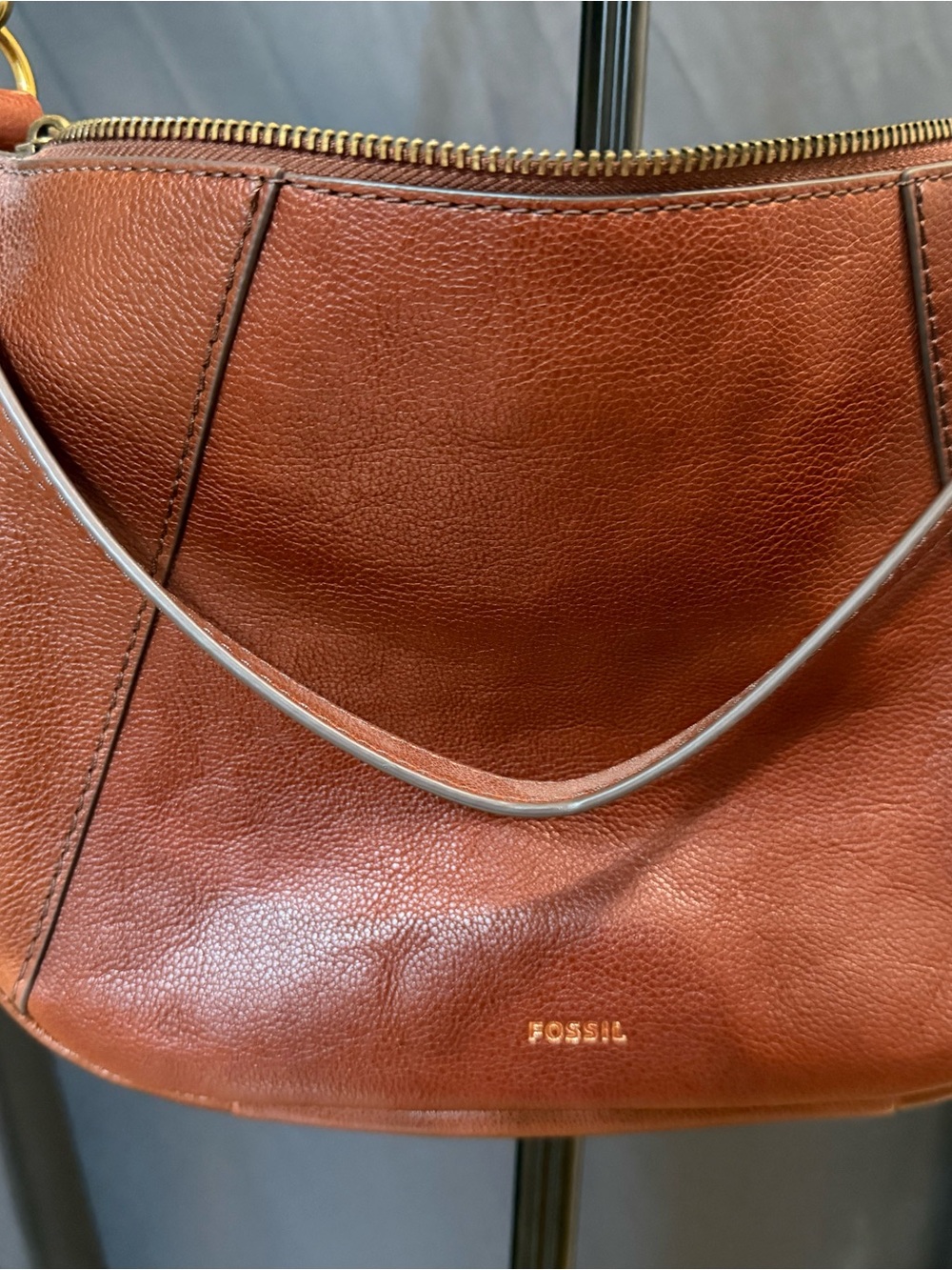 Fossil Crossbody Bag in Chestnut Brown with Gold Hardware